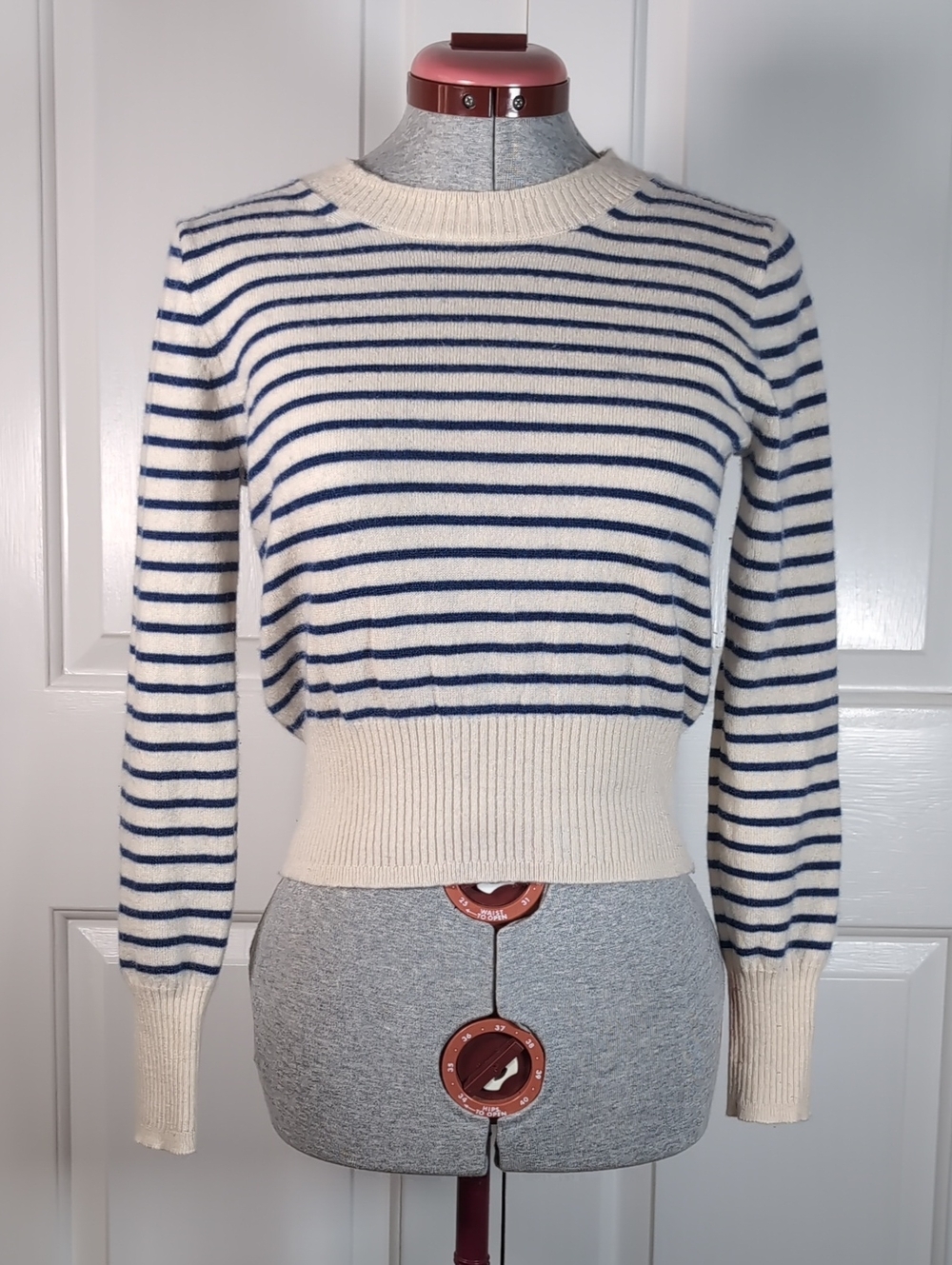 J.Crew Shrunken Cashmere Crewneck Sweater in Stripe Hthr Muslin Indigo Size XS